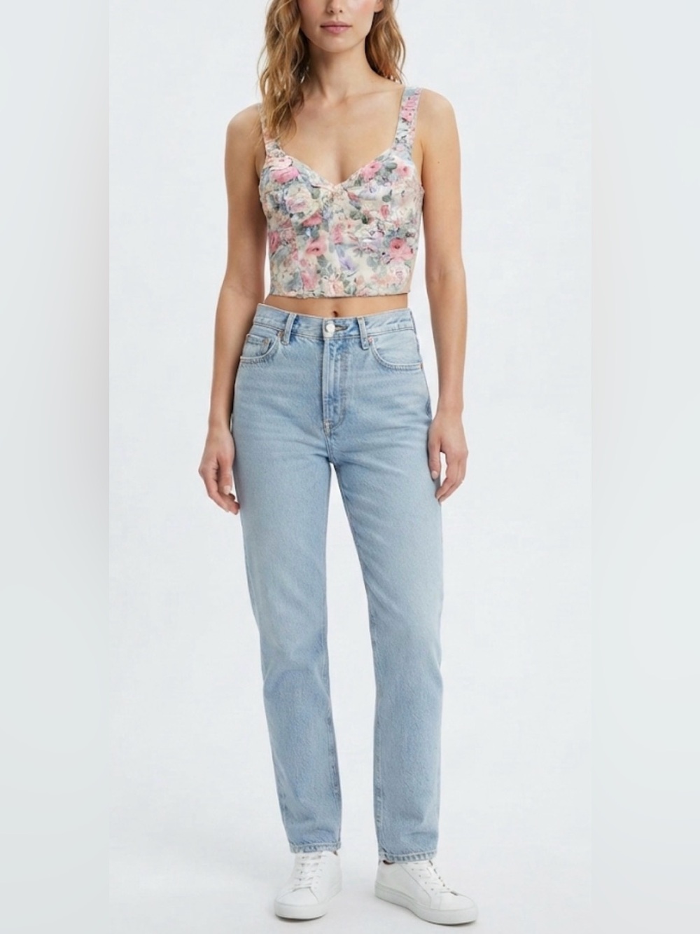 Smalls Floral Print Cotton Bustier Crop Top